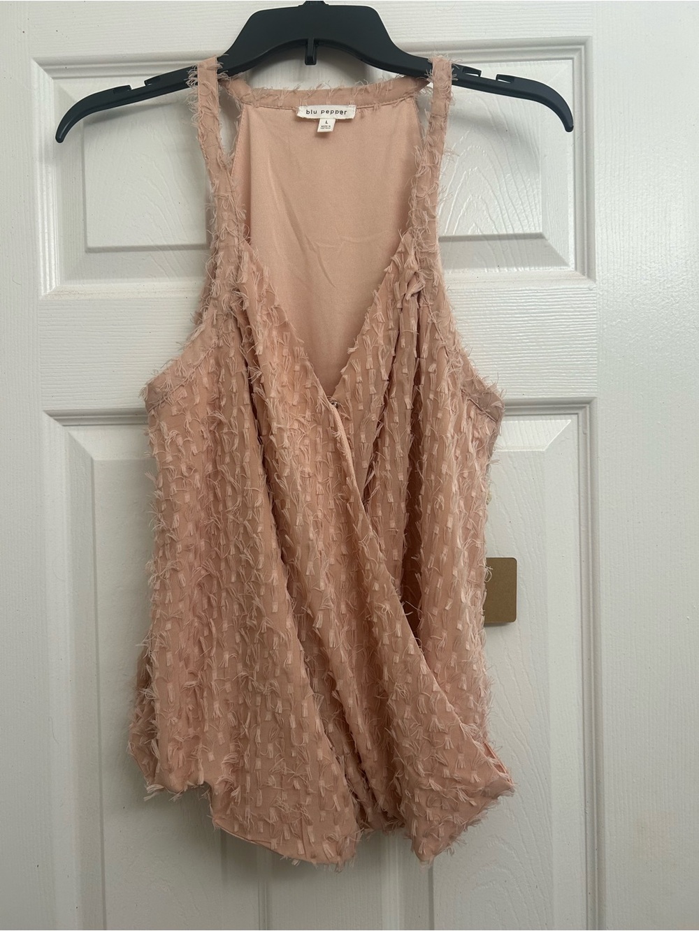 Blu Pepper Blush Pink Textured Surplice Camisole Top